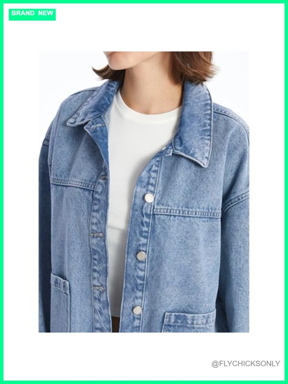 Oversized Denim Shacket Jean Jacket Button Front Long Sleeve Women's